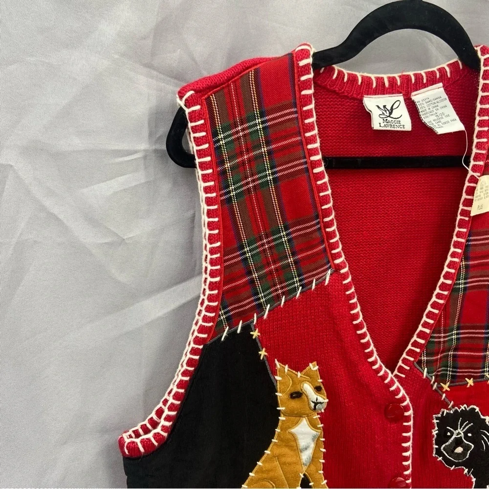 Vintage 90’s Red Plaid Knit Button Front‎ Dog Vest NWT Dead Stock Size 18/20